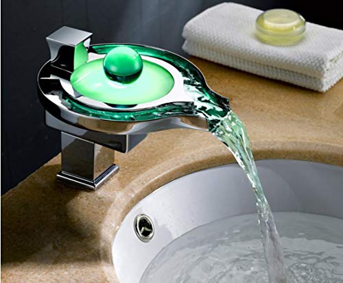Grifos Lavabos Grifo Lavabo Led Faucet Led Baño Faucet Latón Cromo Material Led Cascada Faucet Cuenca De Agua Faucet Faucet Light Light Faucet