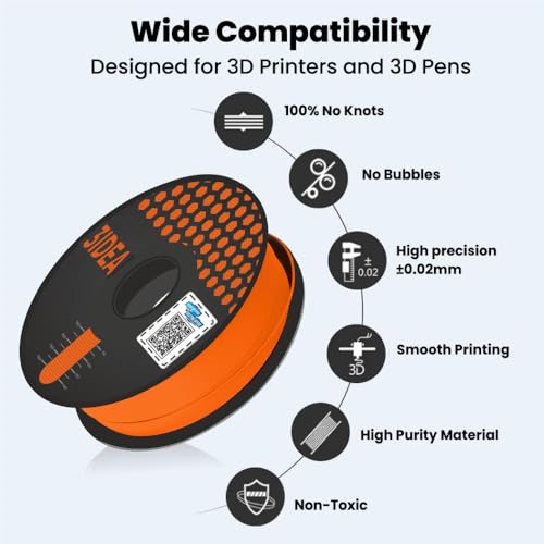 Image of 3Idea Premium PLA+ Orange 3D Printer Filament 1.75mm Dimensional Accuracy + /- 0.03mm Net Weight- 1 KG
