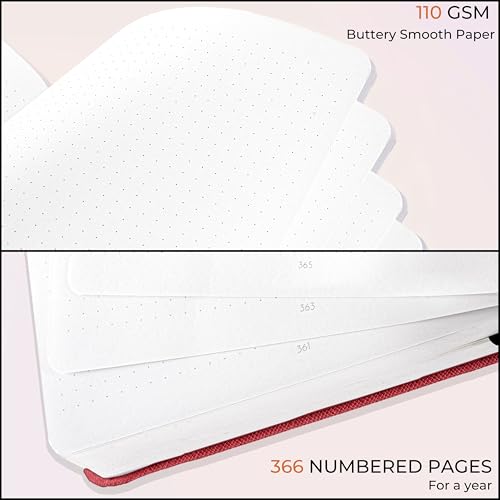 Image of NEORAH -A5 DOTTED | 368 Pages - 110 Gsm |PAGE A DAY JOURNAL (21x14.8 cm)-Hardcover Dot Grid Notebook |Back Pocket |3 Silk Book Mark - Completely HANDMADE for Journaling,writing- RED