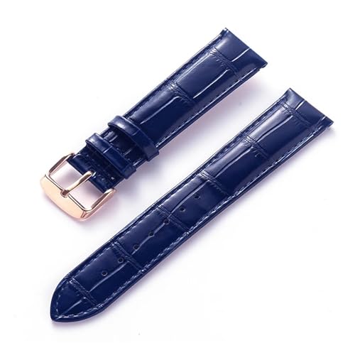 Bracelet montre cuir 19mm bleu boucle pliante pour Tank Solo
