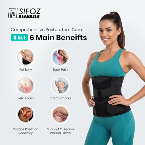 Image of Sifoz 3 in 1 Postpartum Support - Recovery Belly Belt Free Size Abdominal Support for post Delivery, Slimming Waist, Lower Back Pain, Tummy Reduction Belt For Belly After Delivery C-Section (Black)