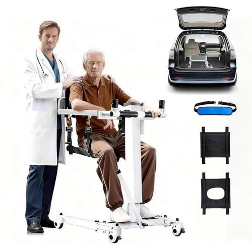 Power Patient Lift Transfer Chair for Home & Car, Portable Folding Lift for Seniors, Disabled & Adults with Adjustable Height, Sit to Stand Lift for Elderly, Transfer Wheelchair for Home Use