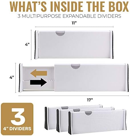 RAPTUROUS Drawer Dividers  Pack Of 3 Expandable Dresser Drawer Organizers With Anti-Scratch Foam Edges  Adjustable Drawer Organization Separators For Kitchen, Bedroom, Bathroom & Office Drawers