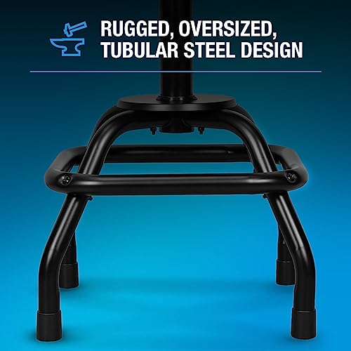 Image of Type S Shop Stool with Backrest - Adjustable Garage & Workshop Stool, 360 Swivel with Footrest, Padded Seat & Lumbar Support, Heavy-Duty Steel Frame, 22-28 inch Height