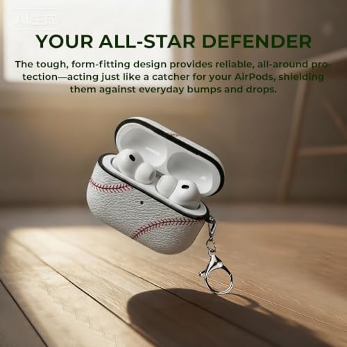Image of for AirPods 4 Case Leather | One Piece Cute iPod AirPods 4th Generation Case | with Keychain | Airpods Case Gen 4 for Man Women-Model A3058 /A3059(Baseball-04)