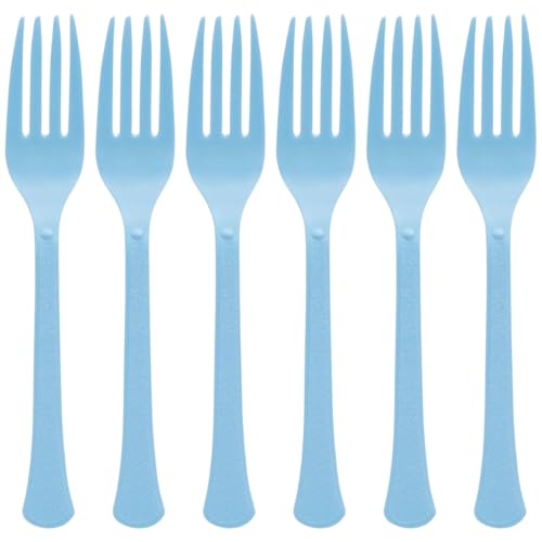 Pastel Blue Plastic Heavy Weight Forks (20 Count) - Premium Disposable Plastic Cutlery, Perfect for Home Use and All Kinds of Occasions