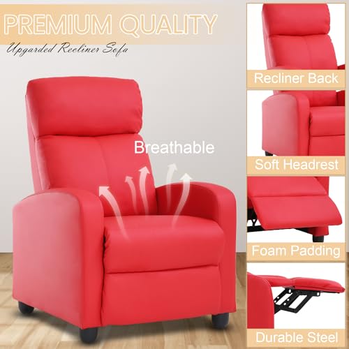 Sillón reclinable PU rojo con masaje y reposapiés miniatura 5