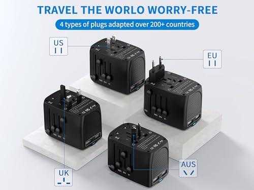 International Travel Adapter Voltage Converter Combo for 100V-240V with 2 USB Ports, USA to UK Europe Australia 200+ Countries4
