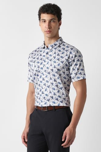 Image of Van Heusen Men's Cotton Slim Fit Print Half Sleeves Casual Resort Collar Shirt