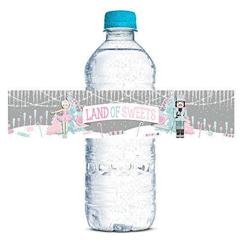 Nutcracker Land of Sweets Holiday Christmas Waterproof Water Bottle Sticker Wrappers, 20 1.75