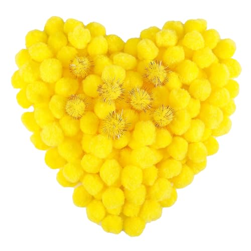 Pllieay 160 PCS Pom Poms for Crafts 1 Inch Yellow Pompom with Glitter Puff Balls for Kids DIY Arts Projects Classroom Educational Learning Toy & Festival Home Decor