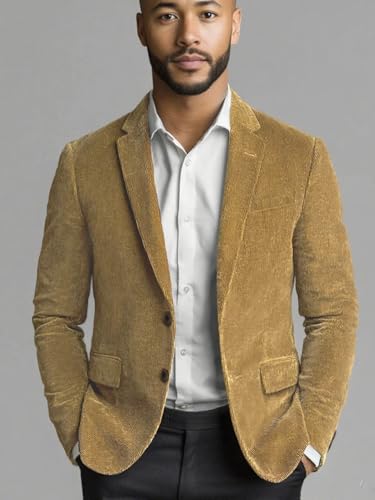 VENNYNG Corduroy Men's 2-Piece Suit Slim Fit Casual Blazer Dress Pants Set for Wedding Office Fall Winter3