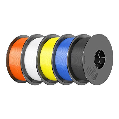 [ 5/Pack ] PLA Filament 1.75mm 3D Printer Consumables Filamento Impresora 3D, Dimensional Accuracy +/- 0.03 mm, 1kg/pcs(White, Black, Orange, Yellow, Blue)