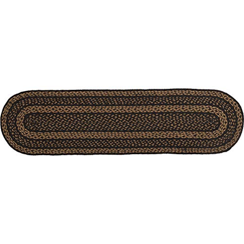 VHC Brands Farmhouse Primitive Jute Black Striped Oval Table Runner Decor 13×48