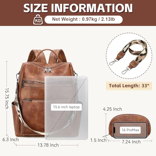 Vegan Leather Laptop Backpack for Women 15.6 Inch Work Backpack Purse for Travel College4