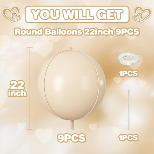 Image of 9 Pcs Cream Round Foil Balloons,22 Inch Beige Round Balloons