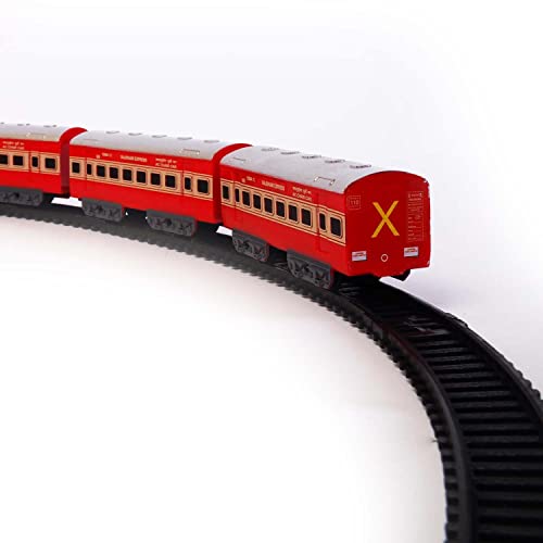 Image of Sheel Indian Passenger Toy Train Set 13 Pcs Track Set | Battery Operated Front Light Glow Made in India Kids Railway Toy Gift