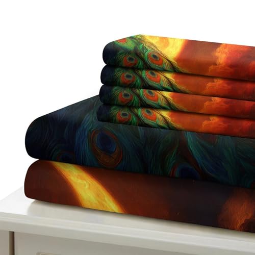 Housse de couette fermeture éclair 140x200 microfibre anti-plis imprimé paon 3D - 7