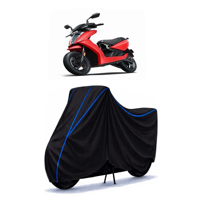 Image of Scooty Cover Water Resistant for 450 BS6 | Universal Scooter & Bike Cover | Heavy Duty UV Protection | Dust, Rain & Scratch Protection | Elastic Fit All Weather Indoor Outdoor | Black with Blue Piping