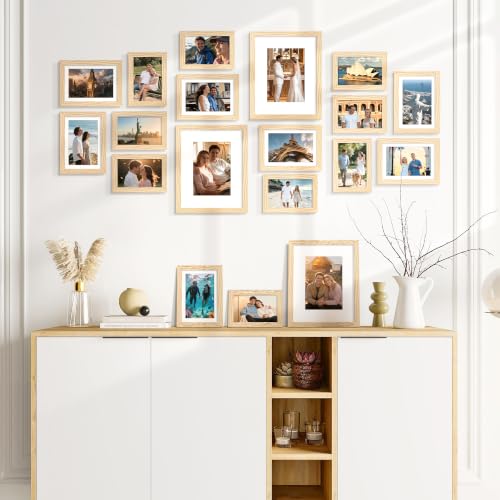 Image of upsimples Picture Frames set of 19, Including 8x10, 5x7, 4x6 Natural Frame | Multi Picture Frames Collage Wall Decor, Gallery Wall Frame Set, Gift For Christmas, Mothers' day, Wedding, Dorm, Living Room