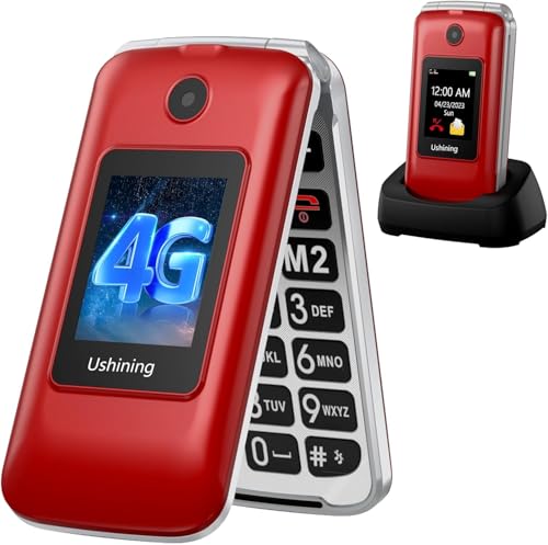 CHAKEYAKE Teléfono con tapa 4G para ancianos, con botón grande, teléfonos móviles mayores con dos fuentes grandes de color de 2.8 pulgadas + 1.77 pulgadas, botón SOS, batería de 1200 mAh, SIM