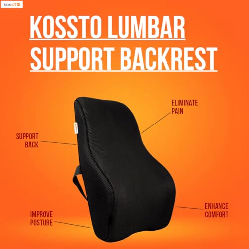 kossto Orthopedic Back Brace Memory Foam Lumbar Support Backrest for Upper, Middle & Lower Back Pain Compatible with Car, Office Chair having Mesh Cover, Adjustable Strap with 2 Years Warranty (BLACK) - Image 4