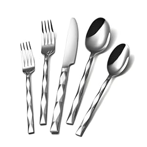 KINGSTONE Silverware Set, Luxury 40 Piece Flatware Set for 8, 18/10 Stainless Steel Cutlery Set with Diamond Cut Pattern for Kitchen, Home, Wedding, Party, Mirror Polished and Dishwasher Safe