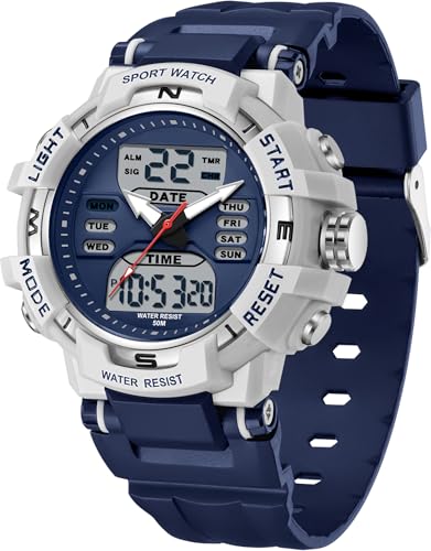 findtime Digitale Armbanduhr Kinder Digitaluhr Damen Uhr 5ATM Wasserdicht Kinder Uhren für Jungs Mädchen mit Wecker Kalender Coutdown LED Stoppuhr 12/24H Analog Digital Sportuhr Militär Kids Watch