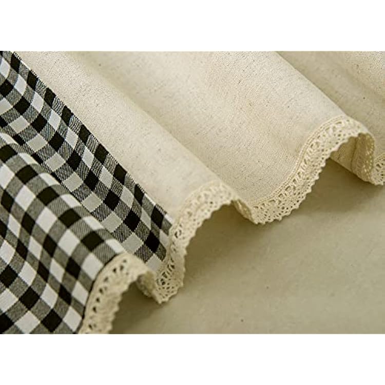 Classic Country Primitive Kitchen Window Curtains Farmhouse Patchwork Tab Top Window Valance Plaid,Black, 51x17