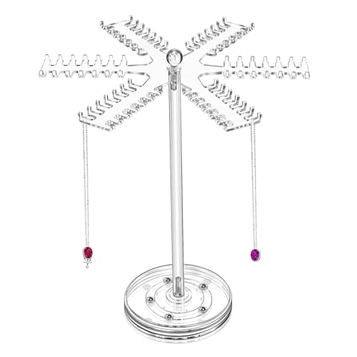 Soporte giratorio para collares, torres de joyería, colgador transparente para collares, soporte de almacenamiento de joyas, estante en forma de copo de nieve con 84 ganchos para anillos, relojes y