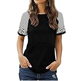 Mimacoo Stripe Leopard Maternity Shirt for Womens Short Sleeve Tops Crew Neck Blouse Casual Soft Mat