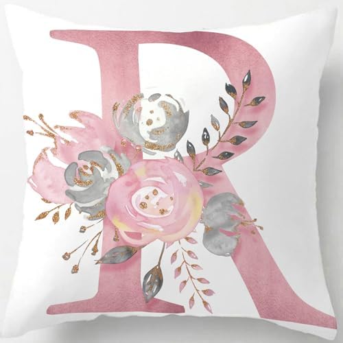 Pink Cushion Covers Cute Alphabet Decorative Throw Pillow Cover S...