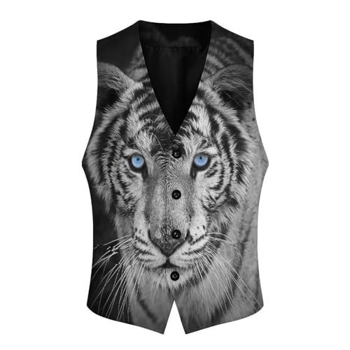 White Tiger with Blue Eyes Men's Suit Vest Slim Fit V-Ncek Waistcoat Business Casual Vest4