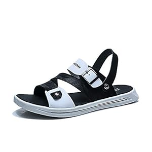 XYAL0003001 Xingyue Aile Slippers & Sandalen Mode Sandalen Voor Mannen, Slip On Stijl Microvezel Lederen Slipper Mode Gesp Individuele Borduurschoenen (Kleur : Bruin, Maat : 44 EU)