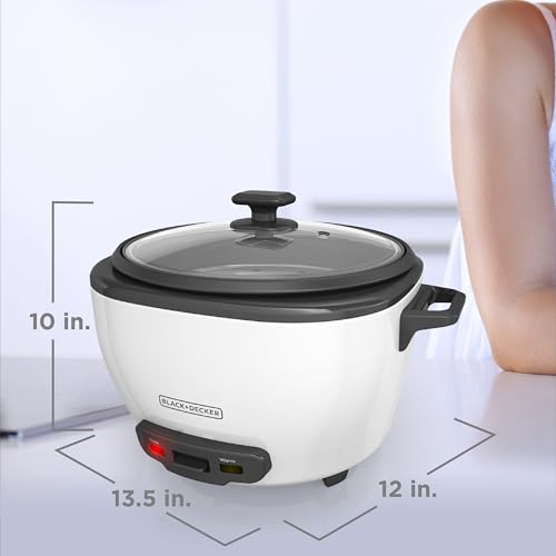 Image of BLACK+DECKER Rice Cooker 28 Cups Cooked (14 Cups Uncooked) with Steaming Basket, Removable Non-Stick Bowl, White