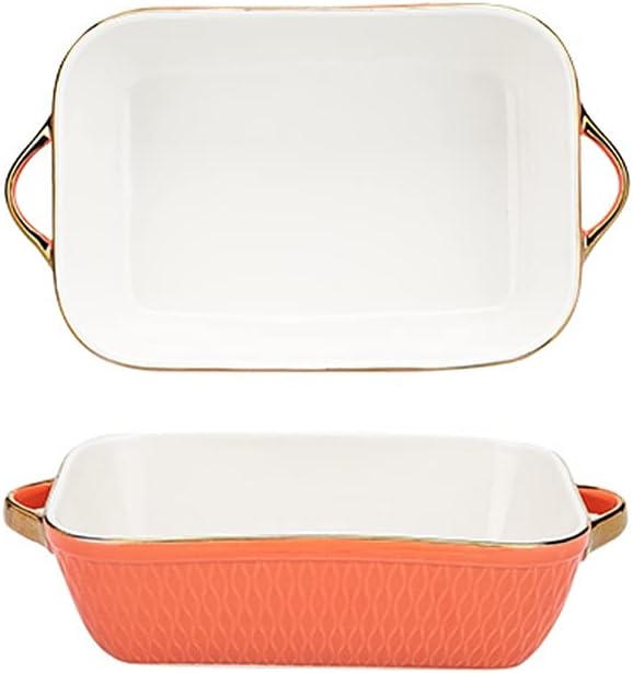 Baking Dish 2-Piece Bakeware, Ceramics Baking Dish Set, Rectangular Casserole Dish Set, Baking Pans, Lasagna-Pans Deep for Cooking Cake Dinner, Kitchen Bakeware (Color : Blue) (Orange)