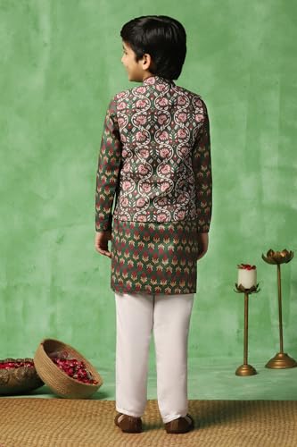Image of Fashion Dream Boy's Cotton Blend Printed Kurta Pyjama And Jacket Set|Kurta And Payjama Set