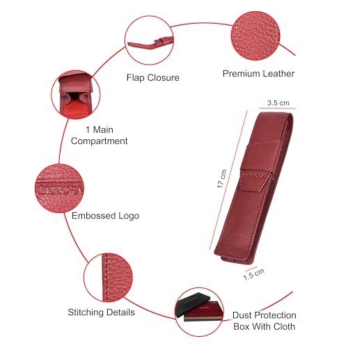 Image of Sassora Premium Genuine Leather Unisex Pen Case (Cherry)