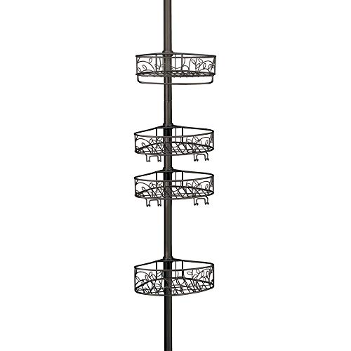 iDesign Twigz Metal Wire Rod Corner Shower, Adjustable 5'-9' Pole and Baskets for Shampoo, Conditioner, Soap with Hooks for Razors, Towels, Tension Caddy