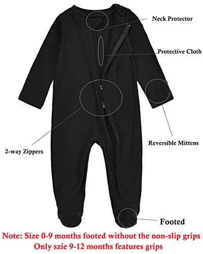 Image of Aablexema Baby Footie Pajamas with Mittens - 3Pcs Infant Cotton Footed One Piece Sleepwear Outfits