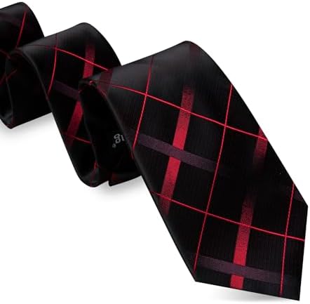 Barry.Wang Designer Classic Ties for Men Set Formal Pocket Square Cufflink Check Plaid