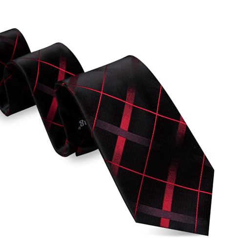 Image of Barry.Wang Plaid Ties for Men Silk Necktie Handkerchief Cuff Links Set
