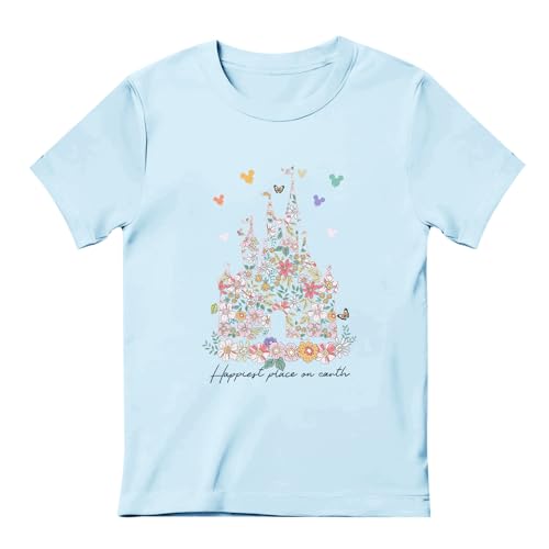 Image of Floral Castle Shirts for Girls Graphic Cute Tshirt Kids Toddler Flower Holiday Shirt Vacation Trip Tee Tops