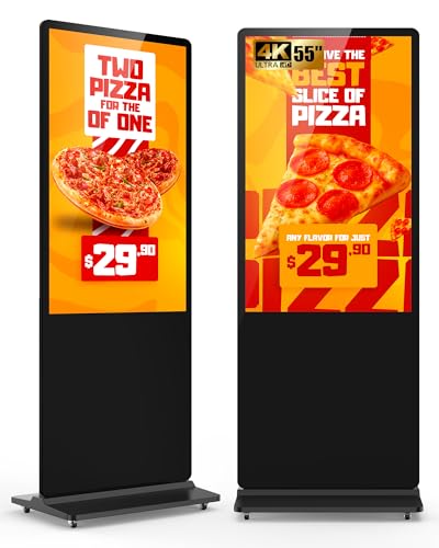 Image of HARZHI 55 Inch Digital Signage Kiosk 4K UHD, Floor Standing Digital Signage Display, Indoor Advertising Display Screen with Android OS, CMS Publishing System, HDMI /USB /WiFi