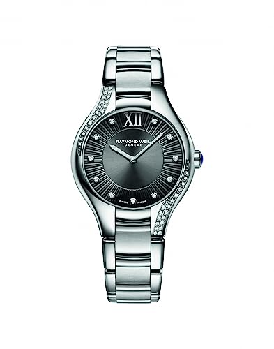 RAYMOND WEIL Noemia Women's Watch, Quartz, Grey Dial, Roman Numerals, 47 Diamonds, Stainless Steel, 32 mm (Model: 5132-S1S-60181)