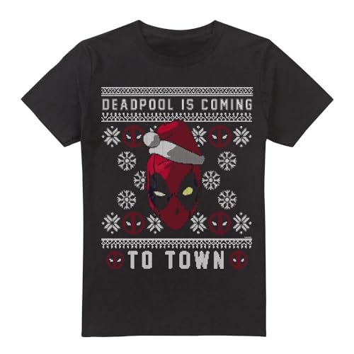 Cotton Soul Marvel Deadpool Deadpool is Coming to Town Christmas Jumper Unisex T Shirt, Black, XX-Large