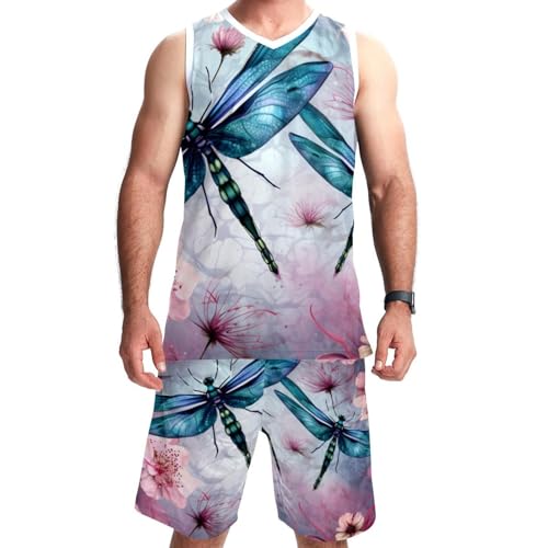 Combinaison de basket-ball avec poches maillot équipe motif libellule fleurs homme femme 5XL