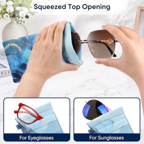 Image of FINTIE Double Eyeglasses Case with Carrying Strap, Portable Squeeze Top Microfiber Soft Glasses Case Sunglass Pouch