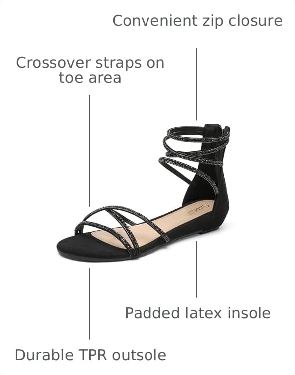 Image of DREAM PAIRS Women's Ankle Strap Flat Sandals Summer Dressy Strappy Gladiator Rhinestones Sandals