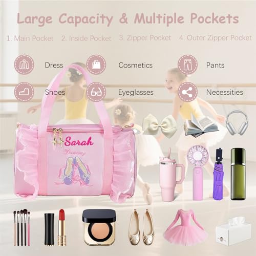Personalized Dance Bag for Toddler Girls, Large Capacity Custom Ballet Bag with Name, Cute Girls Dance Bag, duffle Bag for Travel, Yoga Bag, Sport, Weekender Overnight (3 Style) (Style2)4